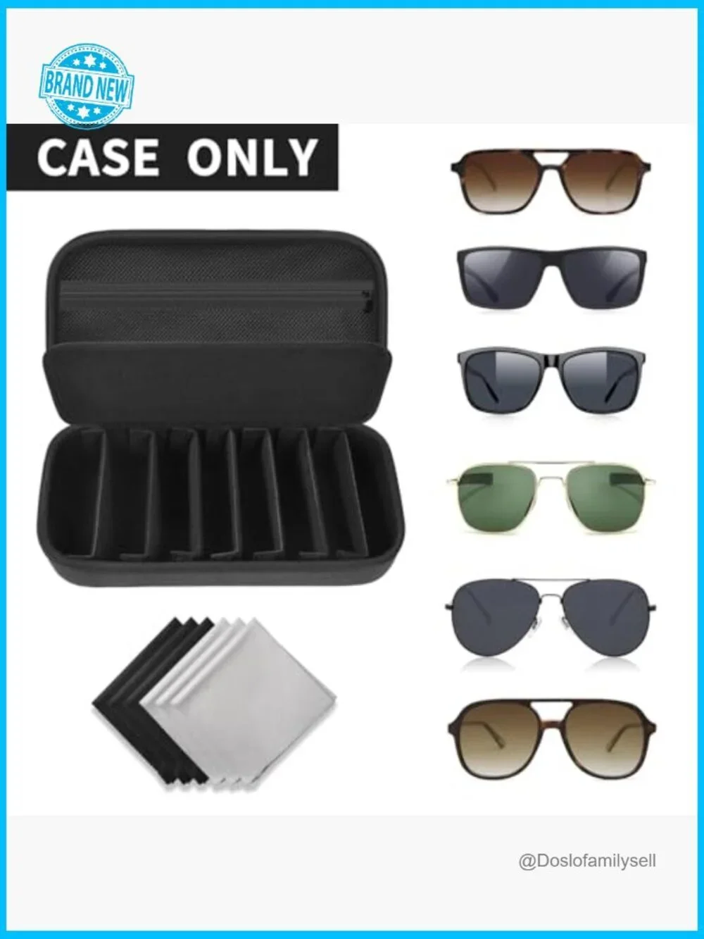 Hard EVA Sunglass Organizer Case for 8 Pairs Travel Storage Adjustable